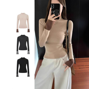 【雪夜情书】秋冬打底撞色针织衫内搭显瘦半高领套头简约毛衣上衣