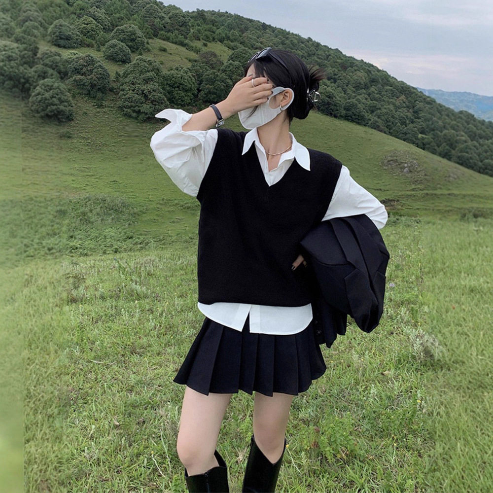 春秋冬季黑色针织马甲背心女叠穿衬衫v领羊毛坎肩无袖毛衣学院风,女装/女士精品,马夹,淘宝优惠券,粉丝福利购,淘宝优惠卷