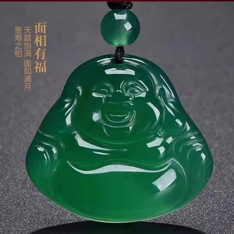 高冰绿玛瑙佛公吊坠女士高档珠宝首饰玉石项链珠链弥勒佛挂件玉坠