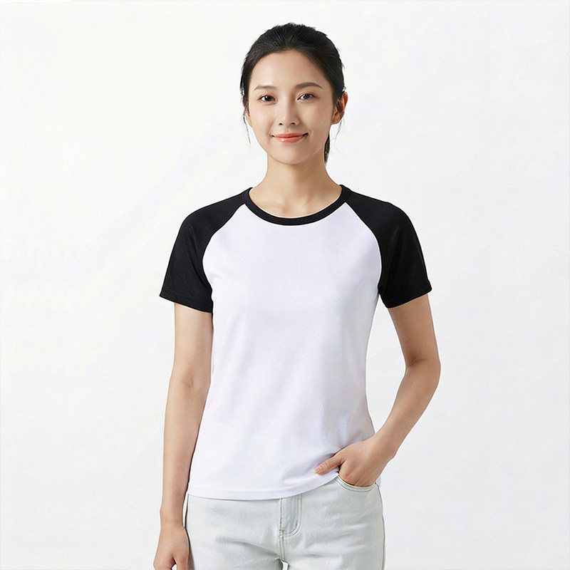 速干网眼透气插肩拼色短袖t恤女宽松夏运动户外圆领拼接上衣薄款