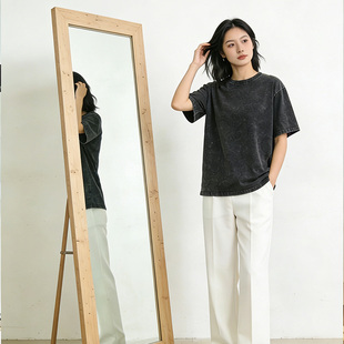 水洗做旧复古纯棉230g短袖t恤女美式炒雪花夏季圆领上衣2026新款