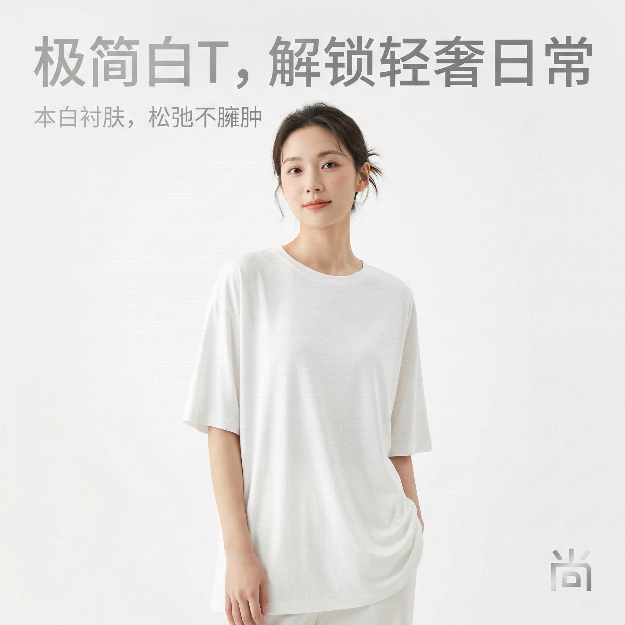 白色250g重磅纯棉落肩短袖t恤女夏宽松透气打底衫圆领基础款上衣