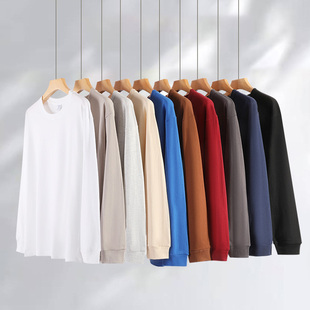 白色打底衫女长袖t恤纯棉落肩内搭260g重磅束口2026新款宽松上衣