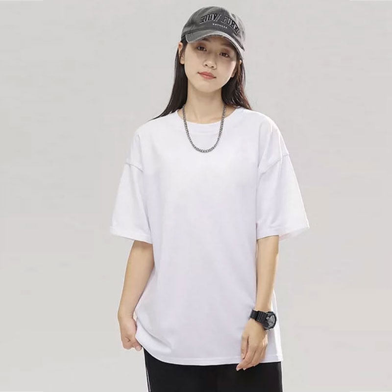 白色纯棉港风落肩宽松短袖t恤女2026新款打底衫基础款圆领半截袖