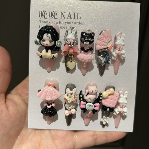 扇子仙女 纯手工穿戴甲新款可爱卡通美甲贴片成品可拆卸假指甲