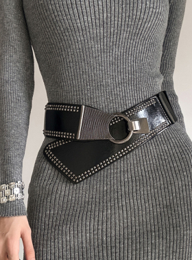 朋克风辣妹铆钉宽腰封女欧美高级感配裙子腰带百搭圆扣斜跨皮带潮