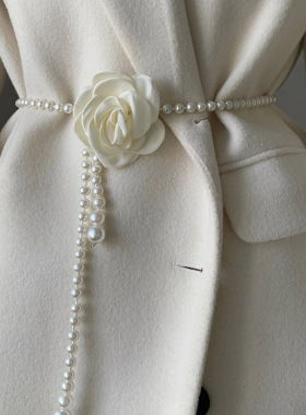 珍珠腰带女新款山茶花装饰百搭腰封配连衣裙大衣外套时尚优雅皮带