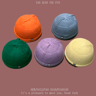 针织帽男春秋季帽子圆顶瓜皮帽短款百搭毛线女雅痞冷帽嘻哈地主帽