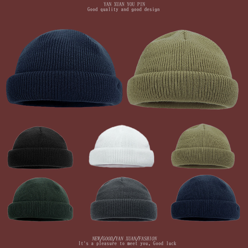 美式复古毛线帽短款帽子男士大头围针织瓜皮冷帽女潮流街头护耳冬