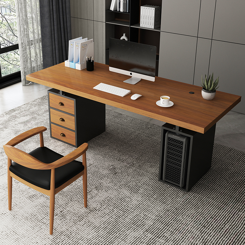 铁艺实木办公桌家用书桌简约现代台式电脑桌子loft创意老板工作台