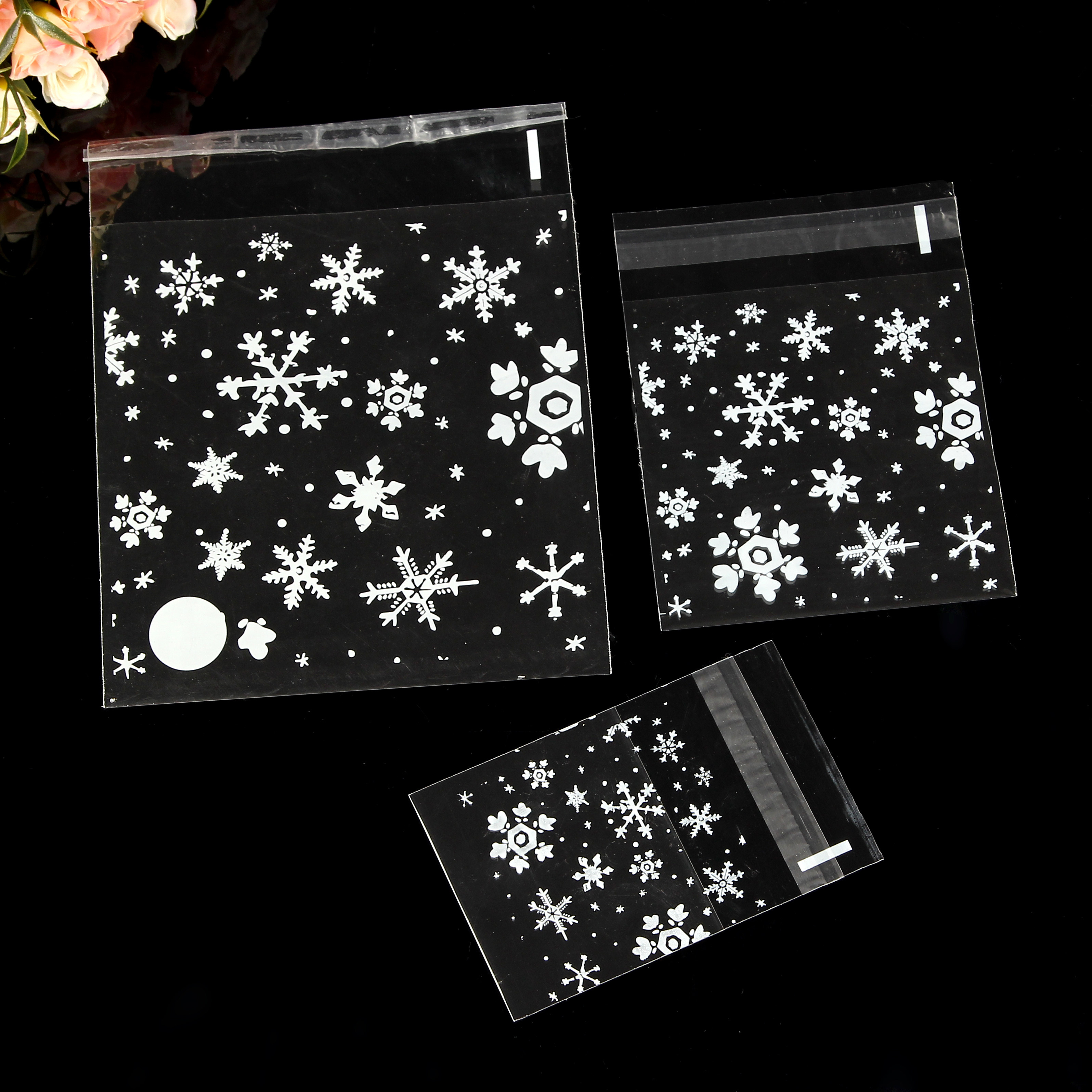 烘焙包装大雪花opp自粘袋双面7丝opp自粘袋圣诞节雪花opp自粘袋子