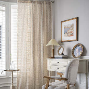 古朴窗帘成品镂空拼接小碎花窗纱美式 乡村厨房帘半遮光卧室飘窗布