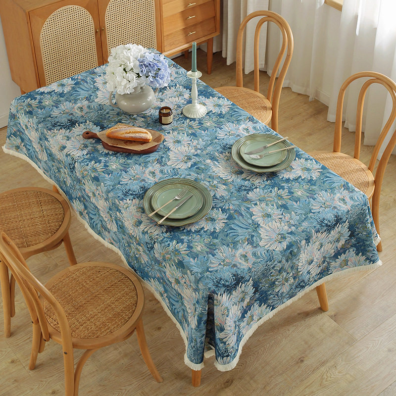 美式复古油画餐桌布棉麻提花桌布