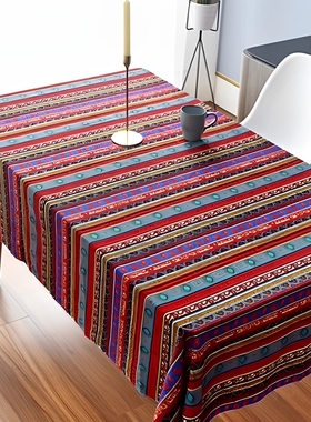 棉麻复古几何印花桌布傣族风情餐桌布酒馆酒店民族风装饰茶几台布