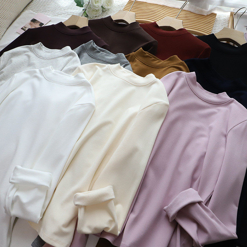 2026秋冬新款韩版立领简约显瘦百搭抓绒长袖打底衫女,女士内衣/男士内衣/家居服,吊带/背心/T恤/打底/肌底衣,淘宝优惠券,粉丝福利购,淘宝优惠卷