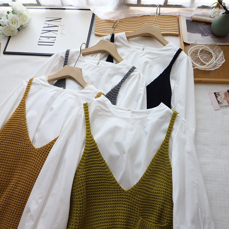 2026秋季新款韩版时尚两件套长袖衬衫+吊带背心坎肩女,女装/女士精品,衬衫,淘宝优惠券,粉丝福利购,淘宝优惠卷