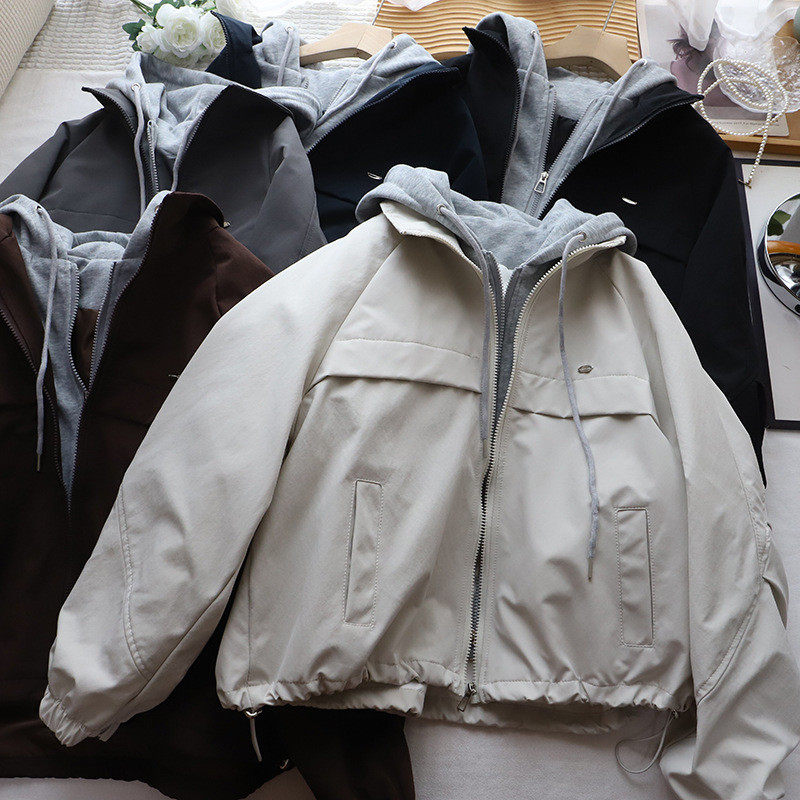 2026早春新韩版时尚休闲假两件宽松显瘦连帽夹克外套女,运动服/休闲服装,运动茄克/外套,淘宝优惠券,粉丝福利购,淘宝优惠卷