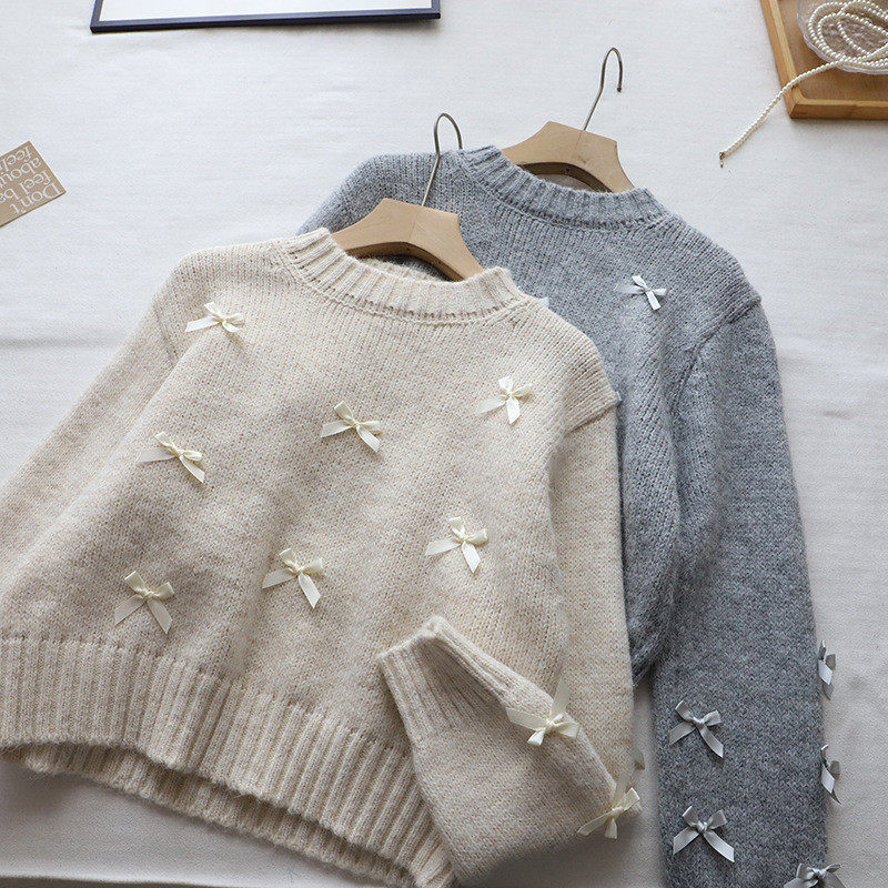 2026秋冬新款韩版圆领蝴蝶结小个子短款百搭套头毛衣女,女装/女士精品,毛衣,淘宝优惠券,粉丝福利购,淘宝优惠卷