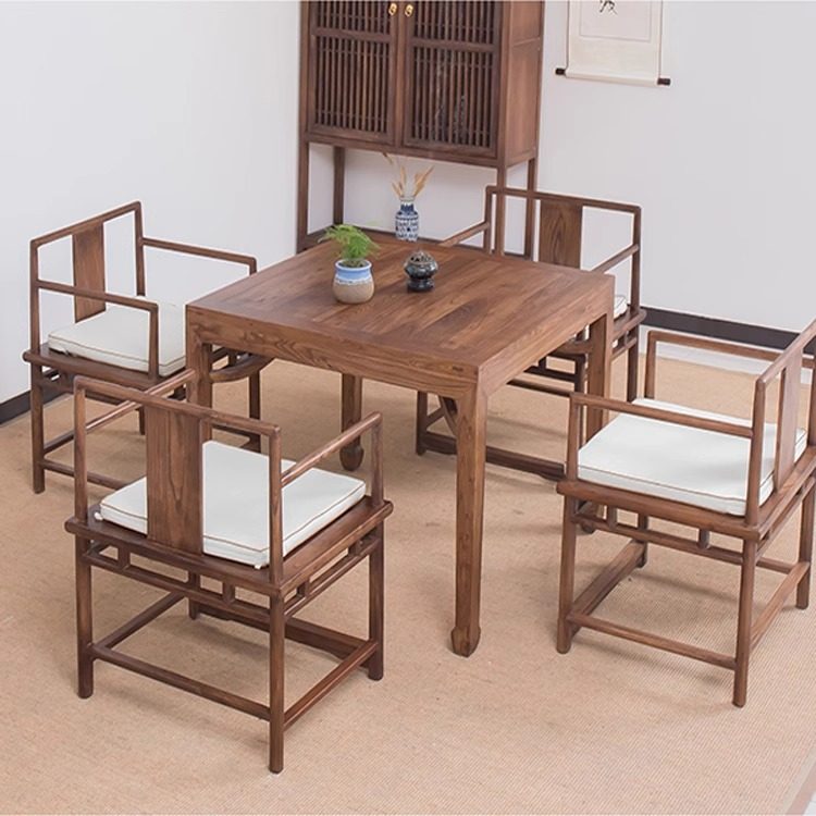 新中式中堂八仙桌实木仿古正方形餐桌老式榆木桌子家用吃饭四方桌