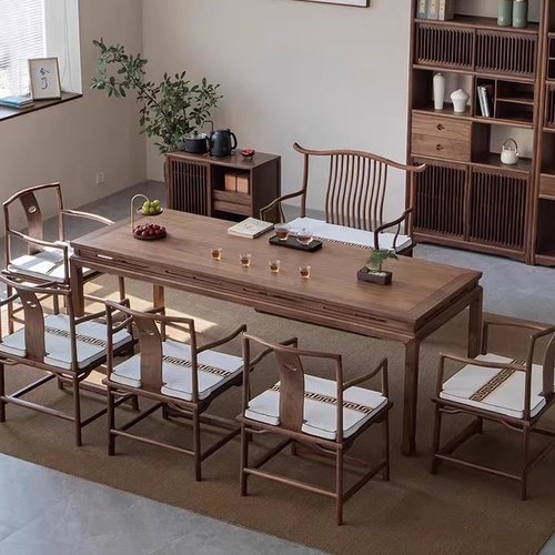 北美胡桃木茶桌高端 新中式胡桃木茶桌2025新款 全实木茶桌椅组合