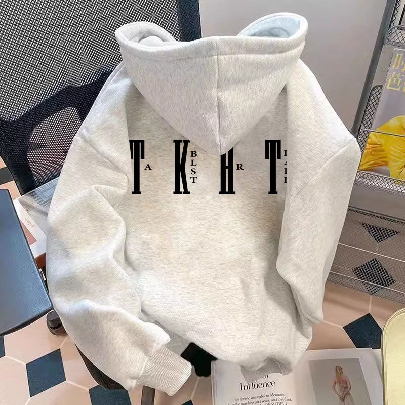 重磅银狐绒加绒连帽卫衣潮牌高街秋冬美式简约洋气宽松情侣款男女