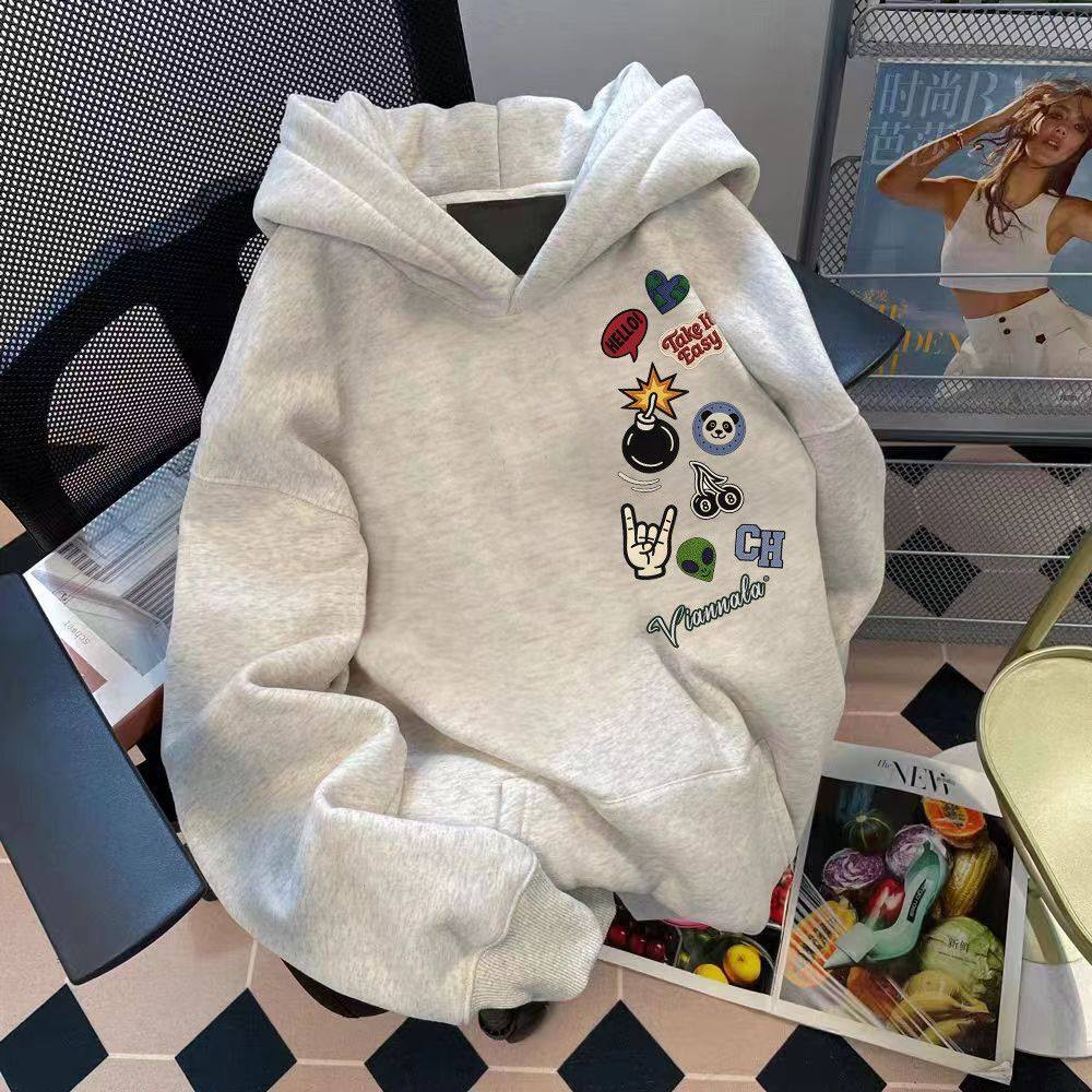 银狐绒秋冬季新款加绒加厚卫衣男嘻哈小众个性高街美式潮牌上衣女