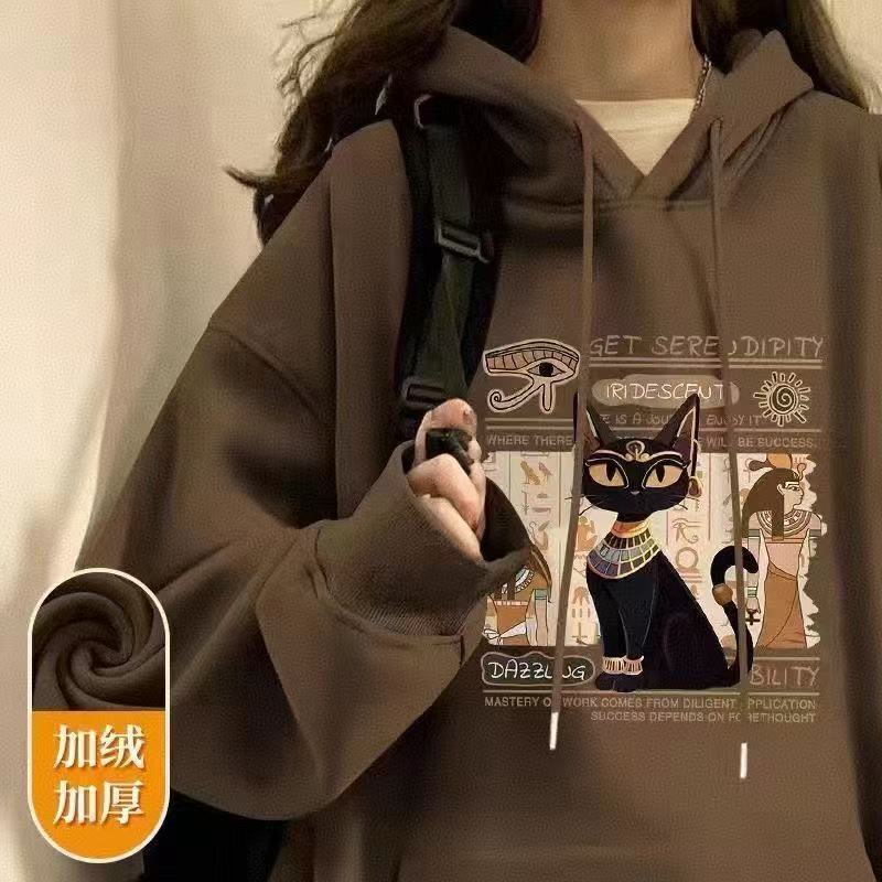 银狐绒美式复古连帽卫衣女2025秋冬新款加绒加厚宽松学生上衣外套