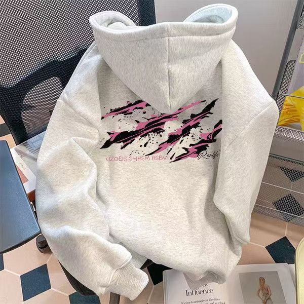 2026新款设计字母印花连帽加绒卫衣男女秋冬百搭时尚休闲通勤外套