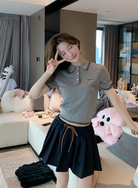 欧货小众2025新品网红爆款抽绳系带蓝色半裙休闲百搭A字百褶裙女