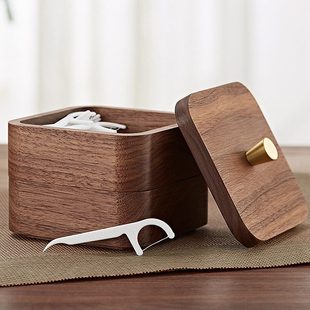 创意实木高档棉签收纳盒个性 防尘防潮牙签牙线收纳盒 家用轻奢欧式