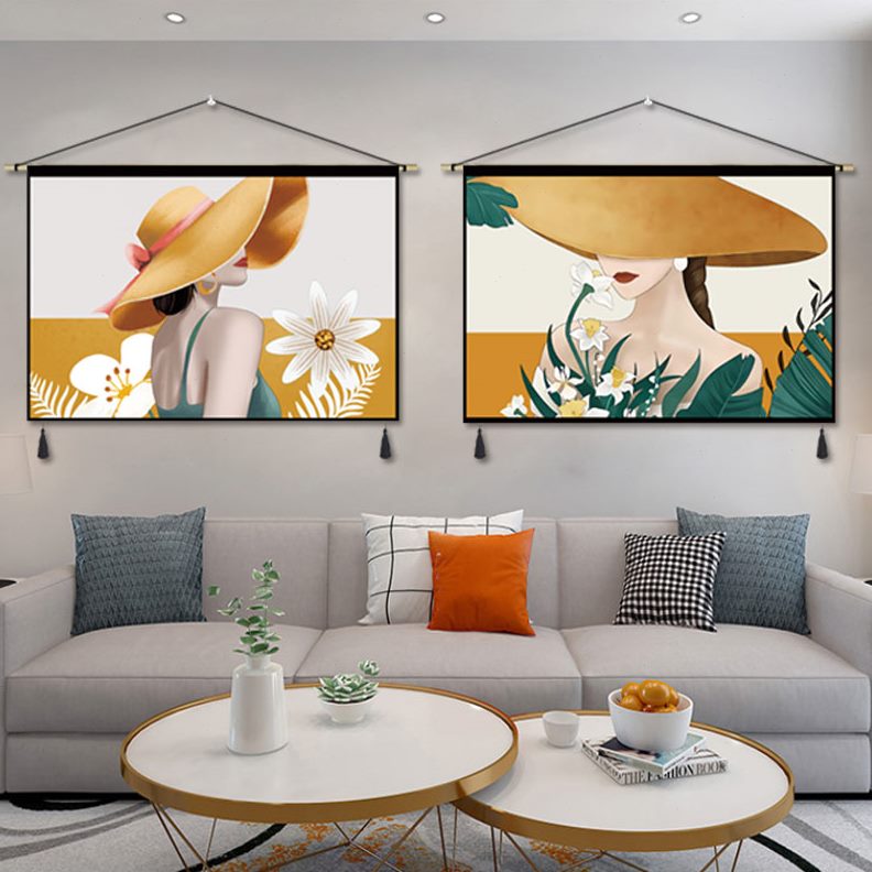 现代简约客厅装饰画挂布北欧美女人物沙发背景墙布艺挂画抽象挂毯图片