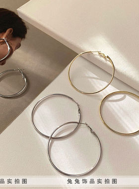 【不褪色不过敏】钛钢保色时尚设计感光面圆圈极简素面大圈圈耳环