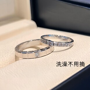 【钛钢不掉色】明星同款冰块微镶小锆石方钻叠戴闺蜜戒指情侣对戒