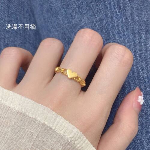 【钛钢不掉色】环环相扣爱心戒指女ins风心形几何链条桃心礼物