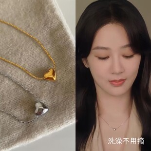 【钛钢不掉色】杨紫同款迷你小爱心竹节细链亮面相思豆闺蜜项链