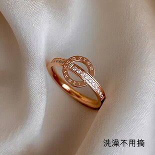 【钛钢不掉色】罗马数字圆环镶嵌小钻锆石高级情侣对戒闺蜜戒指