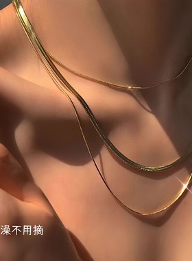 钛钢蛇骨链女三层叠戴层次感项链