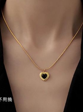 黑糖桃心项链钛钢保色不过敏女款