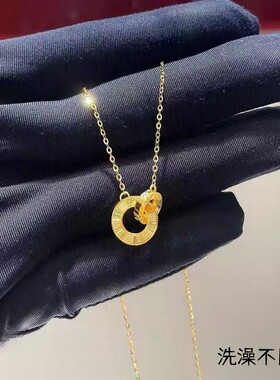 钛钢女环环相扣罗马双环项链轻奢