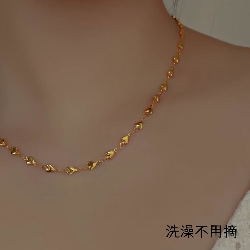 钛钢女爱心串珠ins风叠戴项链
