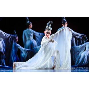 高档古飘舞蹈在水一方水墨古艺考演出典白纻舞女广袖流仙裙逸表演