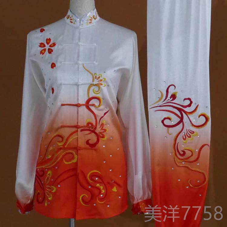 高档新款刺太极服渐变色绣花女表演比服赛团体演出男服练功服晨练