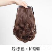 高档假马尾假女 微卷短辫子形短卷发网发红带抓夹彷真发隐假 绑式