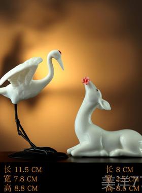高档鹤客陶瓷动物书白鹤创意假山水景鱼塘饰办公室品厅架丹顶鹤饰