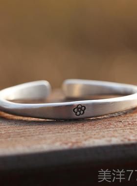 高档999纯手工原设计实心磨砂银法覆古梅花古手镯送创女友闺蜜