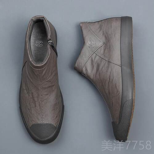 高档春季男鞋帮鞋鞋男鞋秋季潮鞋闲皮鞋一脚蹬懒人高鞋男英伦休潮