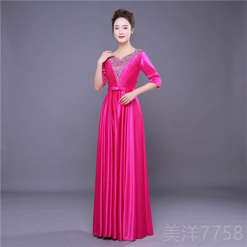 高档大合唱代团演出服女长裙高中学现时生20尚24主持人礼服女晚礼