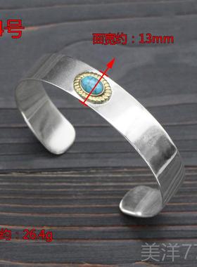 高档S925纯银开口羽毛牌潮手工复古高桥镯女唐草手环个性简约手男