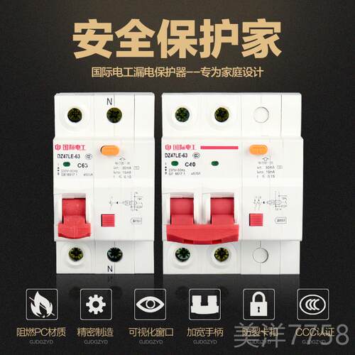 高档国际工小型断路器DZ47电家用电电闸1/2P63气A总空开关带漏保