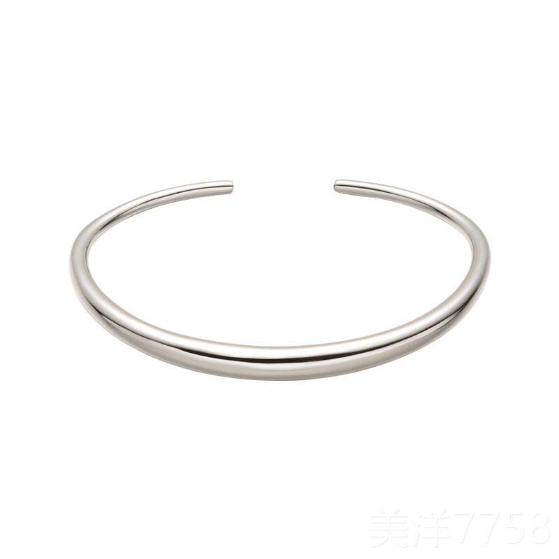 高档SDRO心V素觉足银实镯手镯女时尚子个性纯银送女友生日礼物实U